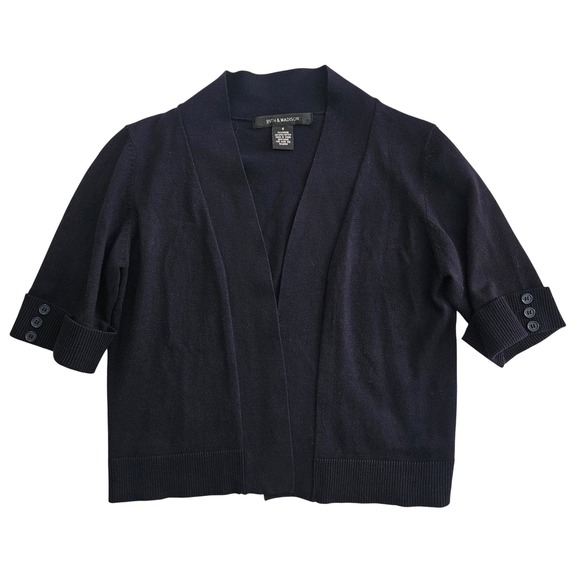 89th & Madison Sweaters - Cropped Open Front Cardigan Bolero Shrug Sweater Womens S Blue 3/4 Sleeve